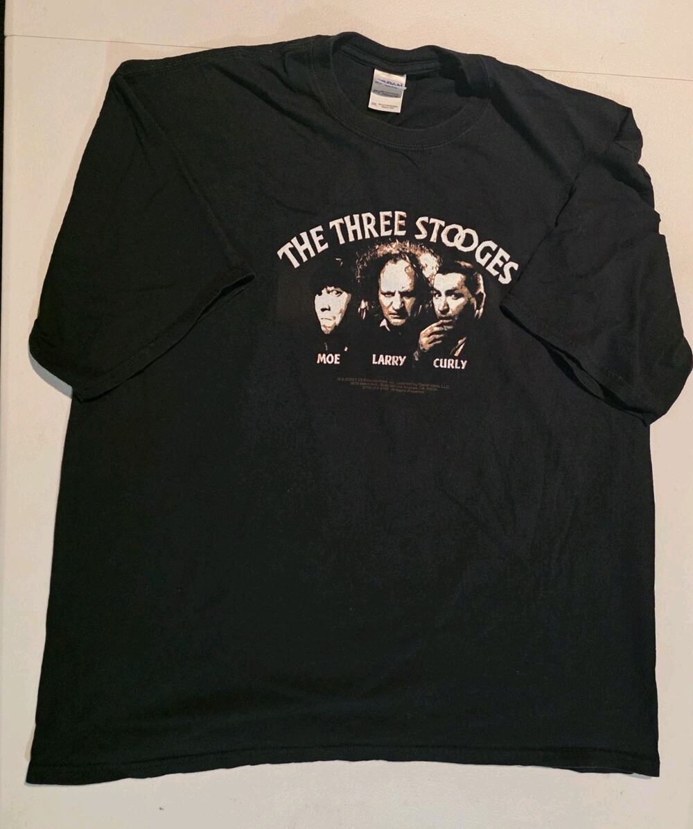 Vtg Three Stooges Moe Larry Curly Mens 2XL Black Graphic T Shirt Y2k Tee